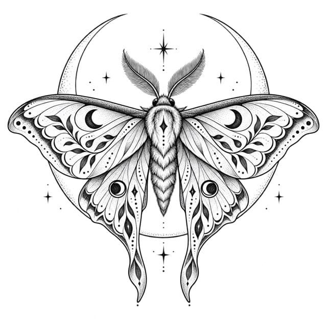 Flash de mariposa com lua crescente e estrelas